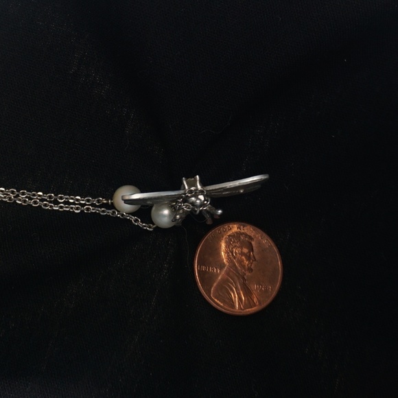 White gold Dragonfly pearl diamond pendant - Picture 4 of 5